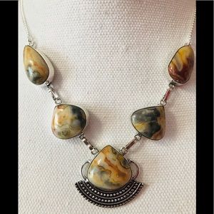 NEW Crazy Lace Agate 925 Sterling Silver Necklace
